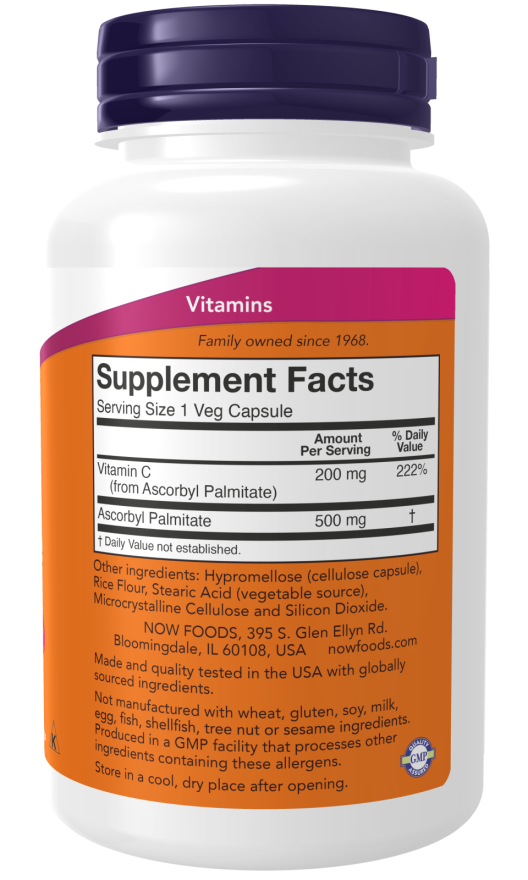 NOW Ascorbyl Palmitate 500mg, 100 Veg Capsules