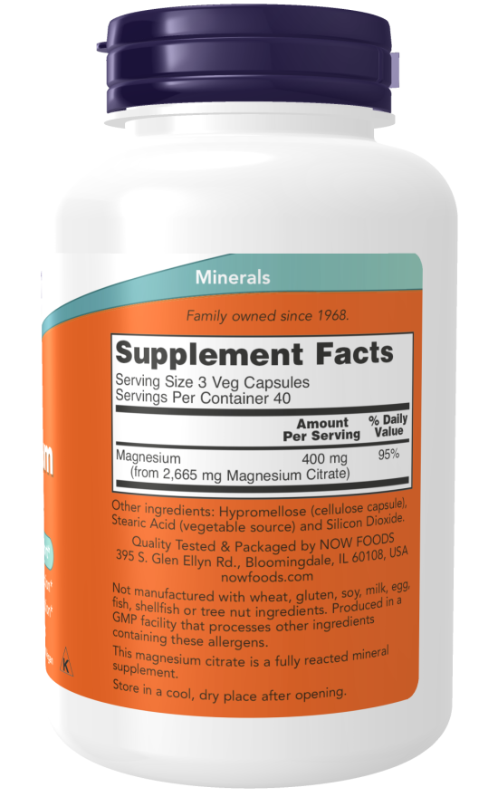 NOW Magnesium Citrate - 120 Veg Capsules