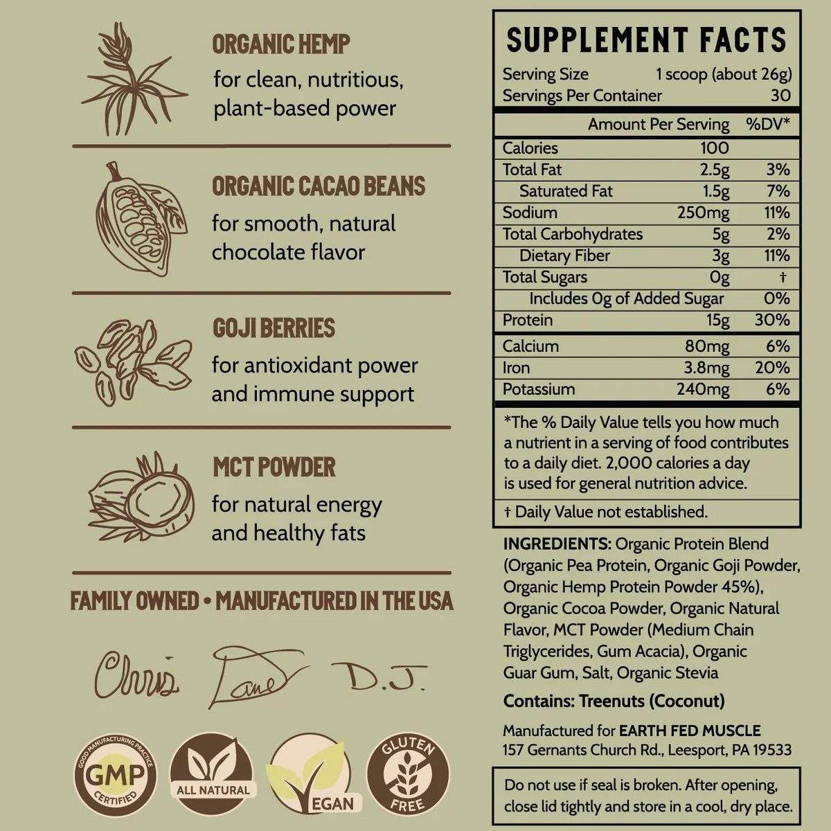 Earth Fed Muscle Common Ground Chocolate Plant Protein