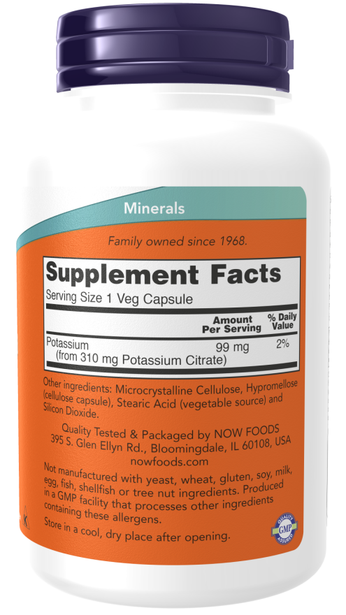 NOW Potassium Citrate 99mg -180 Veg Capsules